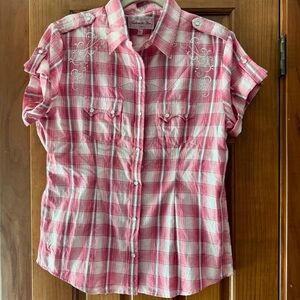 Panhandle Slim Western Pearl Snap Up Shirt Women’s Large Pink Silver NWT